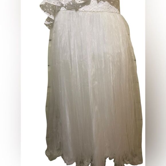 NWT Full Tulle Skirt Eyelet Lace Babydoll Top Flutter Sleeve Shimmering Skirt - Picture 5 of 11